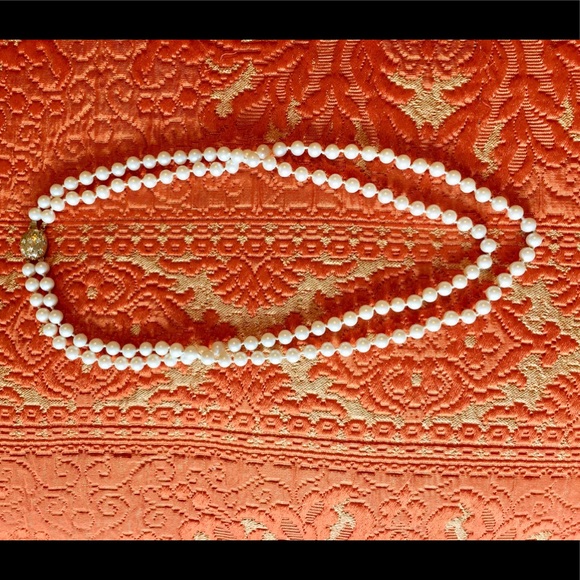 Vintage two strand Faux Pear Necklace Pave Clasp - Picture 4 of 7